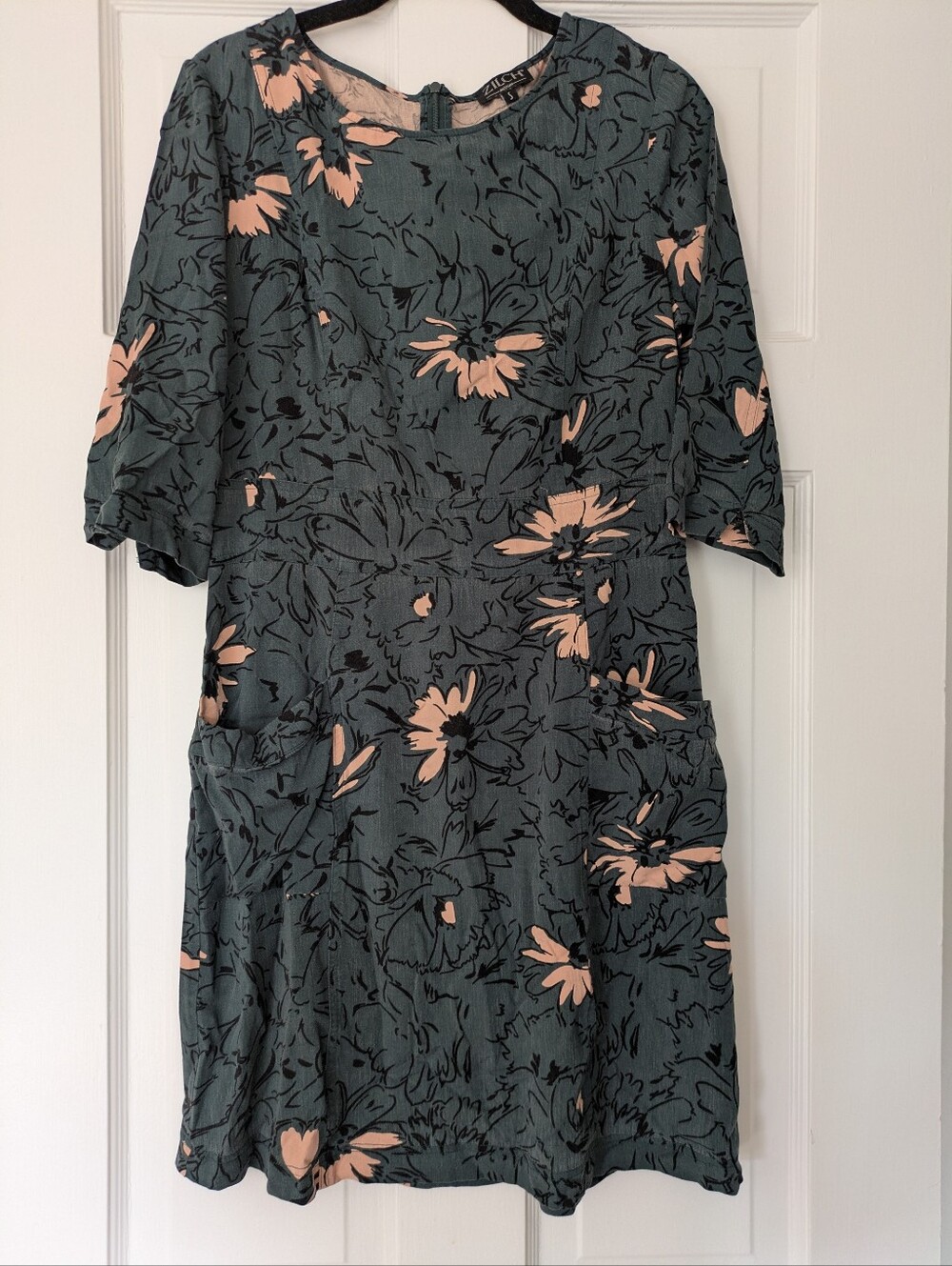 Zilch Amsterdam Teal 90s Floral Print 2 Pocket Dress S